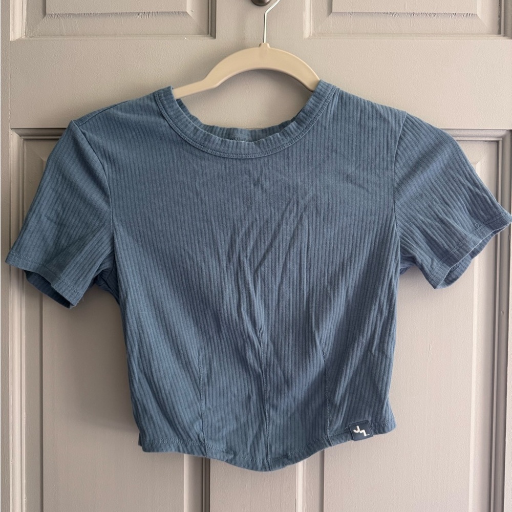 Blue XS Ribbed Cropped Women's Top